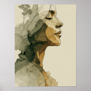 Rostro de mujer abstracto Arte lineal boho neutral
