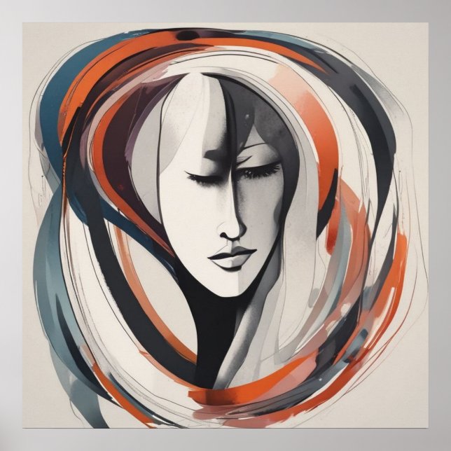 Rostro de mujer elegante Arte abstracto marrón azu (Frente)
