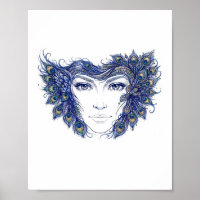 Rostro de mujer elegante con arte mural de plumas