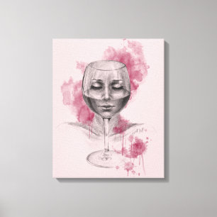 Rostro de mujer en copa de vino arte de dibujo sur