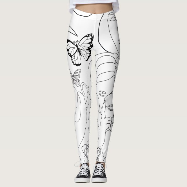 Rostros de dibujo de línea de mujeres Leggings (Anverso)