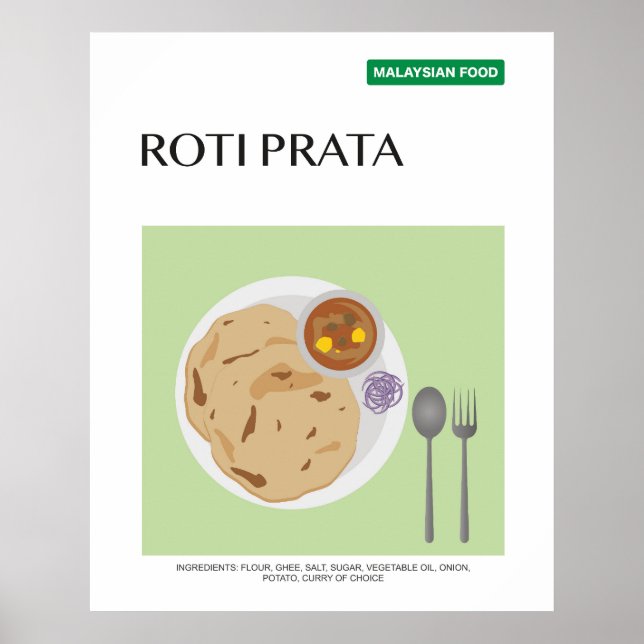 Roti Prata, Malasia: arte de pared de comida para  (Frente)