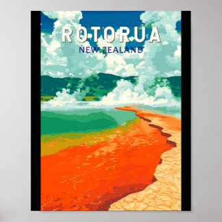 Rotorua Nueva Zelanda Ilustración Arte de Viaje