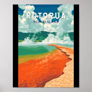 Rotorua Nueva Zelanda Ilustración Arte de Viaje Re