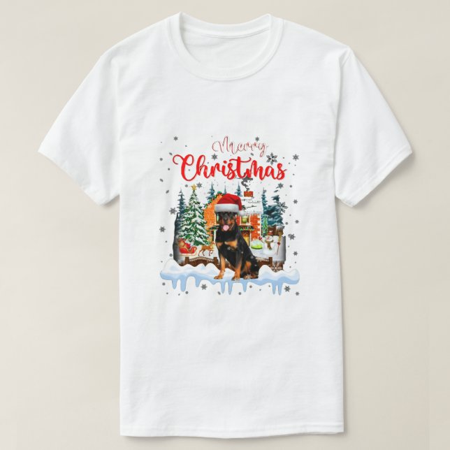 Rottweiler Dog Santa Hat Camiseta navideña (Diseño del anverso)