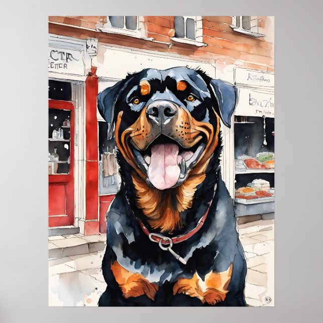 Rottweiler - Impresión de arte de perro (Frente)