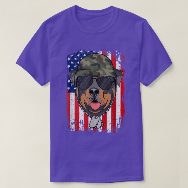 Rottweiler - Veterano de perro 4 de julio camiseta (Diseño del anverso)
