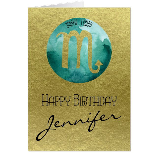 Rótulo Aqua Zodiac Escorpio sobre fondo de oro (Frente)