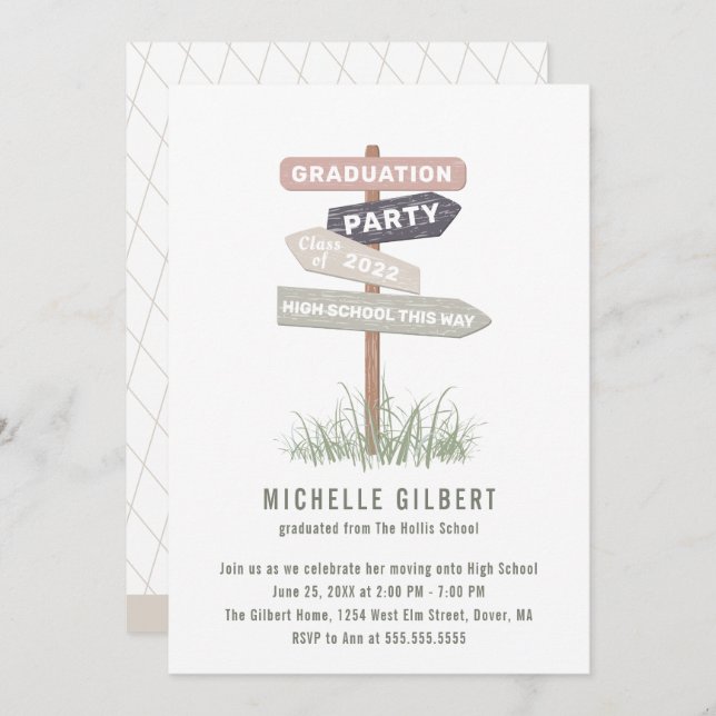 Rótulo callejero Invitación a una fiesta de gradua (Anverso / Reverso)