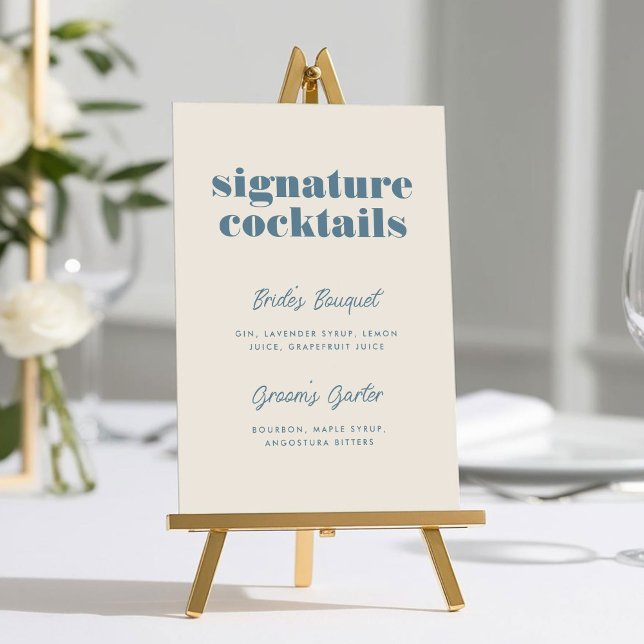 Rótulo de Boda de cócteles de tipografía audaz (Bold Typography Signature Cocktail Bar Wedding Sign)