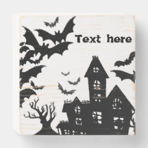 Rótulo de caja de madera de casa embrujada