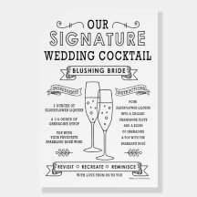 Rótulo de cócteles con firma blanca y rubor