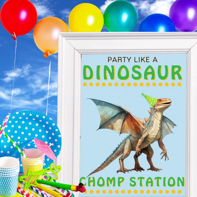 Rótulo de decoración de Fiesta de dinosaurios: Est (Dinosaur Party Decor Sign: Chomp Station)