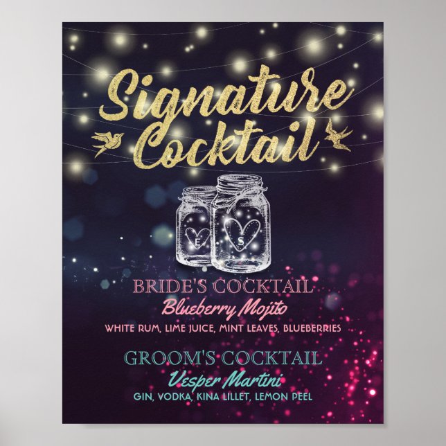 Rótulo de decoración del Boda del menú de bebidas  (Frente)