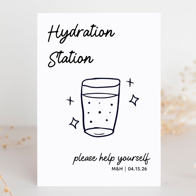 Rótulo de la Estación Hidráulica del Boda Sketch W (Stay refreshed! Hydration station sign to keep your guests cool and happy at your chic wedding.)