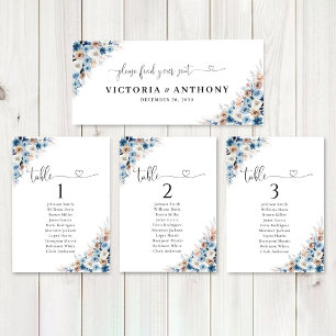 Rótulo de la mesa del Boda floral Blue Boho