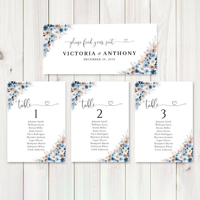 Rótulo de la mesa del Boda floral Blue Boho (Subido por el creador)