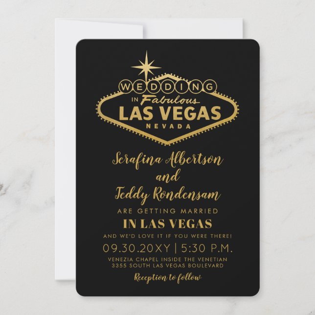 Rótulo de Las Vegas en la invitación a la Boda de  (Anverso)