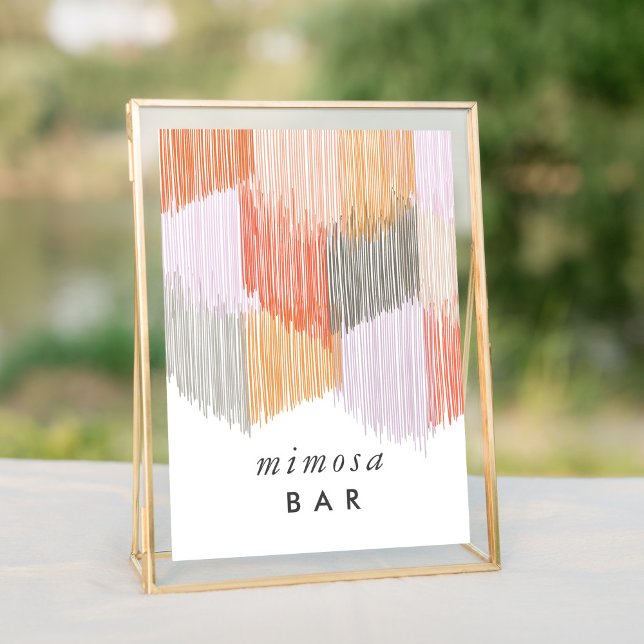 Rótulo de mesa de bachillerato de bar rosa Mimosa  (Pink modern fringe bachelorette party mimosa bar table sign.)