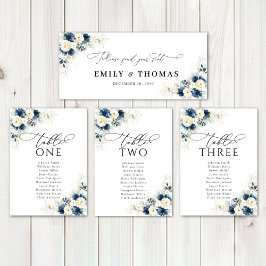 Rótulo de mesa de Boda de las rosas azul y blanco 