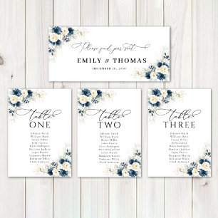 Rótulo de mesa de Boda de las rosas azul y blanco 