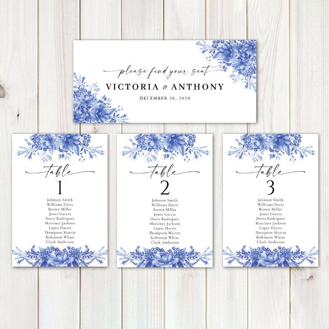 Rótulo de mesa de Boda floral de porcelana azul (Subido por el creador)