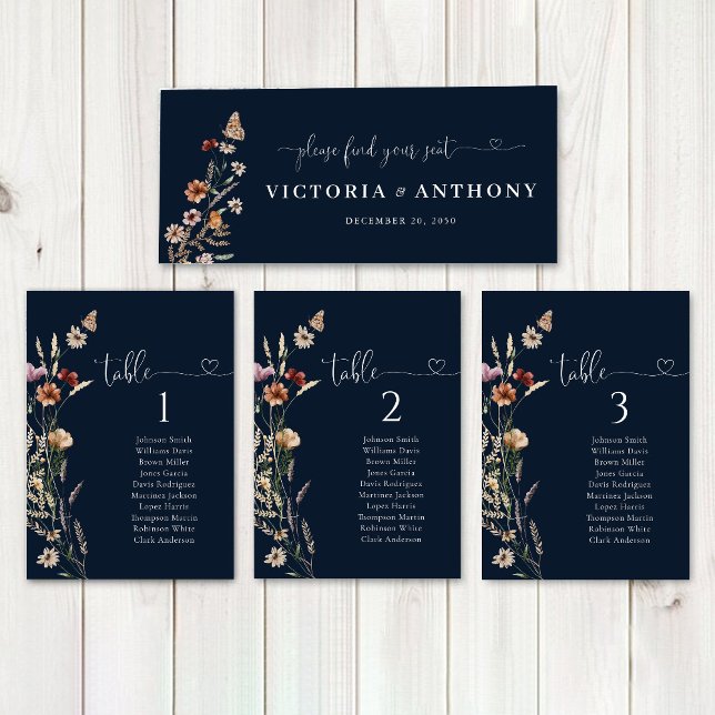 Rótulo de mesa del Boda de flores silvestres azul  (Subido por el creador)