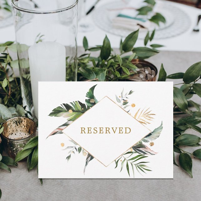 Rótulo de mesa reservada de hojas tropicales Boda (Subido por el creador)