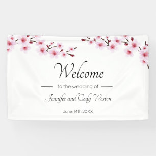 Rótulo de pancarta Boda de flores de cerezo rosa