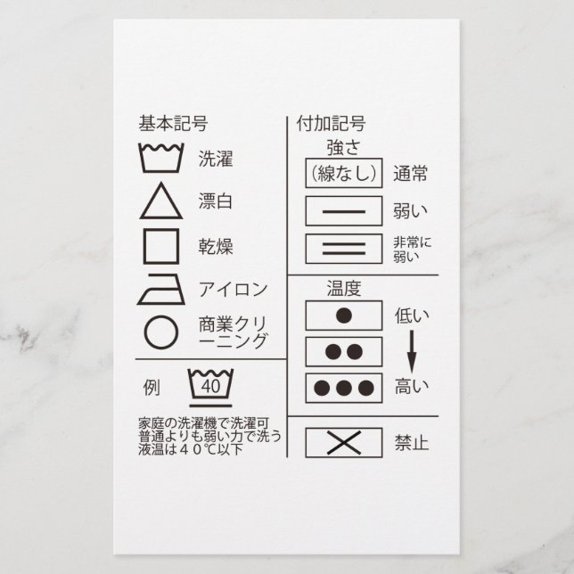 Rótulo de papel de indicación de lavandería (Anverso)