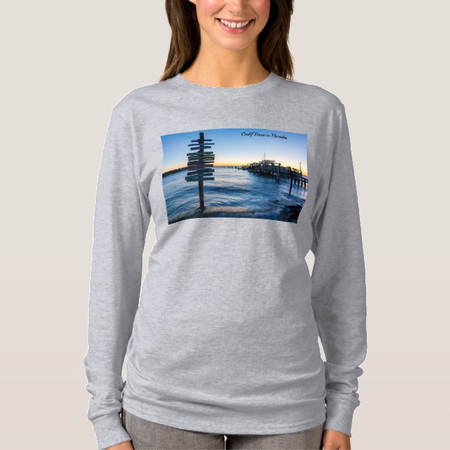 Rótulo de Pensacola Bay Sunset Dock Larga camiseta (Anverso)
