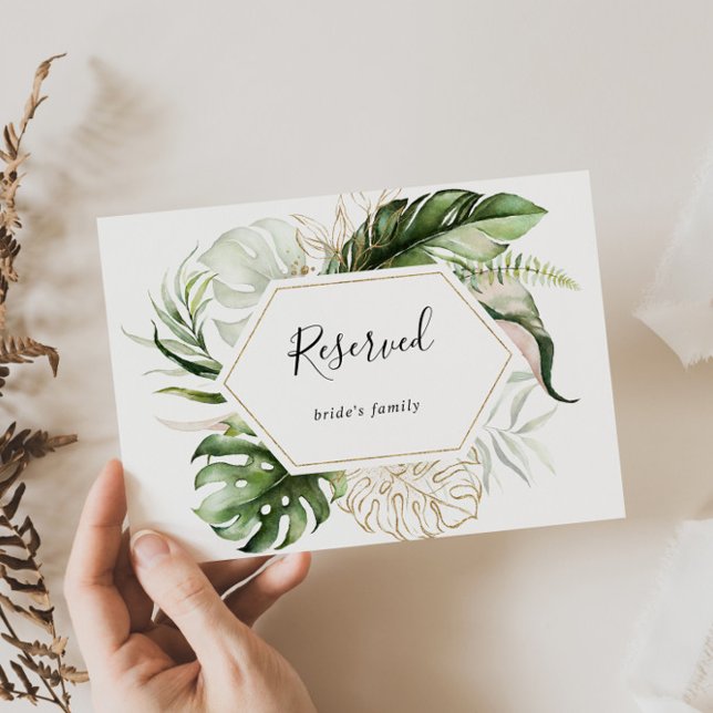 Rótulo de reserva de Boda tropical de oro geométri (Subido por el creador)