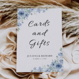 Rótulo de tarjetas de boda azul y regalos,