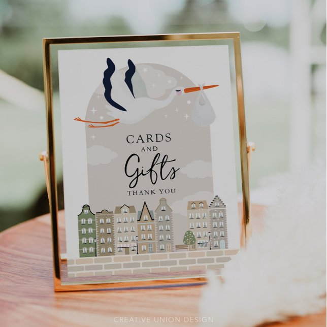 Rótulo de tarjetas de decoración y regalos de Baby (Boho Baby Shower Stork)