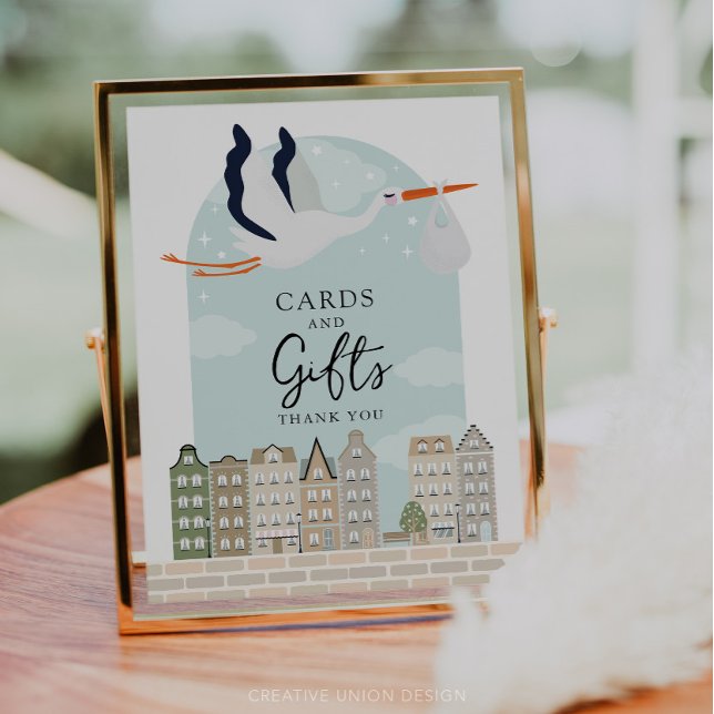 Rótulo de tarjetas de decoración y regalos de Baby (Boho Baby Shower Stork)