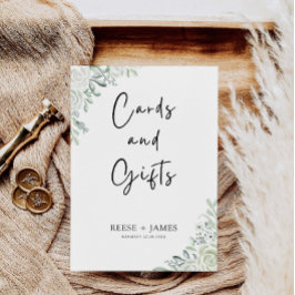 Rótulo de tarjetas y regalos de la boda verde esme