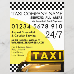 Rótulo de taxi amarillo con publicidad de lista de