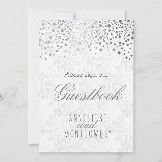 Rótulo del libro de invitados - Confetti plateado  (Anverso)