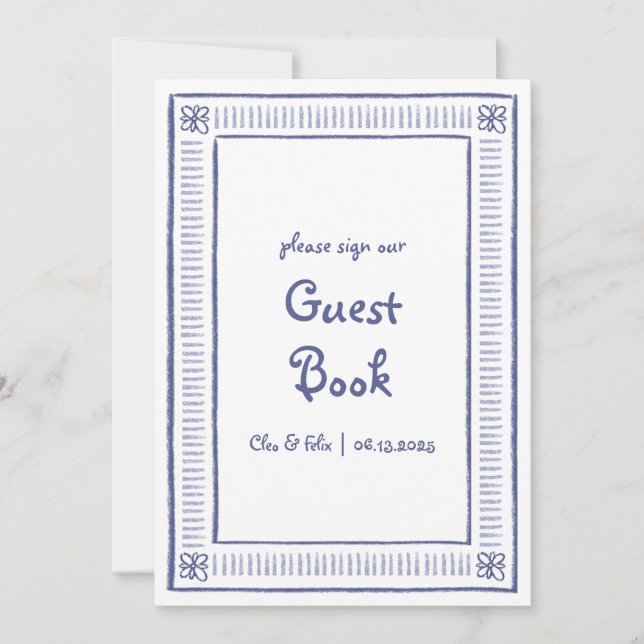 Rótulo del libro de invitados de Boda azul con man (Anverso)