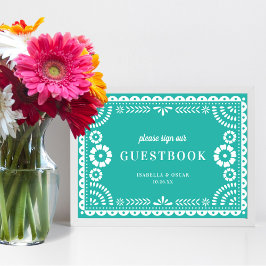 Rótulo del libro de visitas Aqua Papel Picado Boda