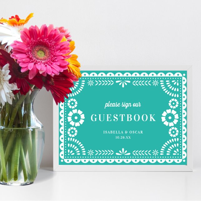 Rótulo del libro de visitas Aqua Papel Picado Boda (Subido por el creador)