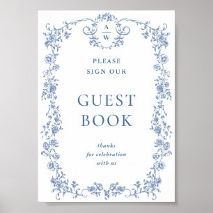 Rótulo del libro de visitas Blue Flower Ornate Vic
