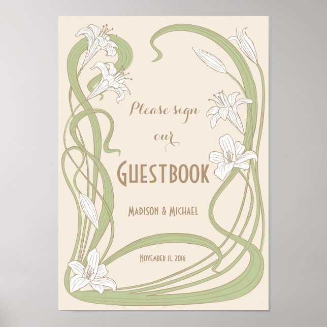 Rótulo del libro de visitas de Bodas de White Lili (Frente)