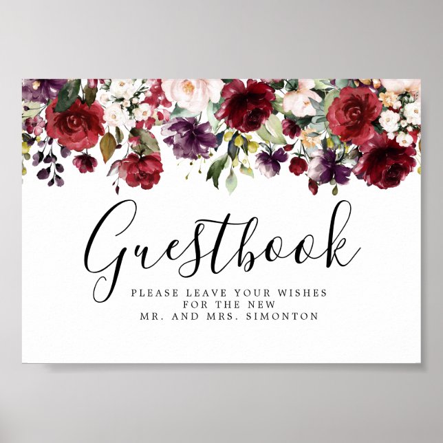 Rótulo del libro de visitas del Boda floral rosado (Frente)