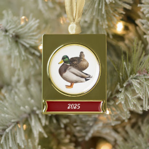 Rótulo Dorado Adorno de Navidad de patos de madera con estandart