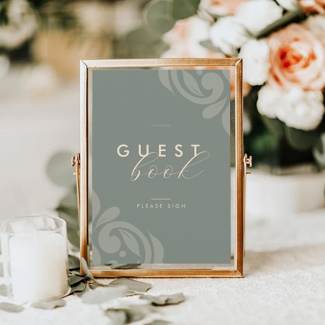 Rótulo Earthy Olive Elegant Minimal Damask Guestbo (Subido por el creador)