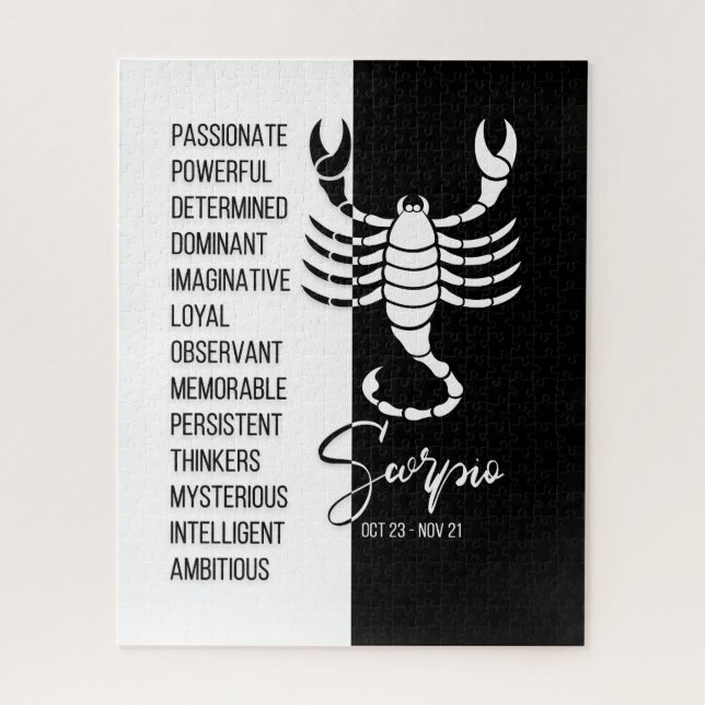 Rótulo Escorpio Zodiaco, rompecabezas negro y blan (Vertical)