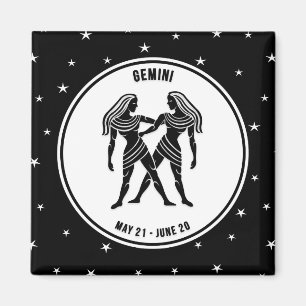 Rótulo Gemini Zodiac, imán blanco y negro