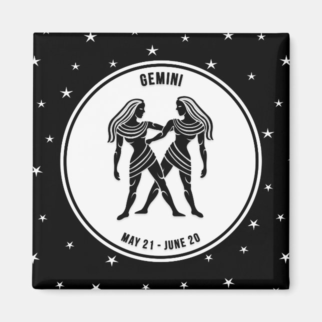 Rótulo Gemini Zodiac, imán blanco y negro (Frente)
