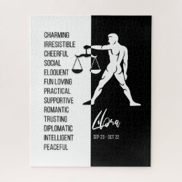 Rótulo Libra Zodiac, rompecabezas negro y blanco